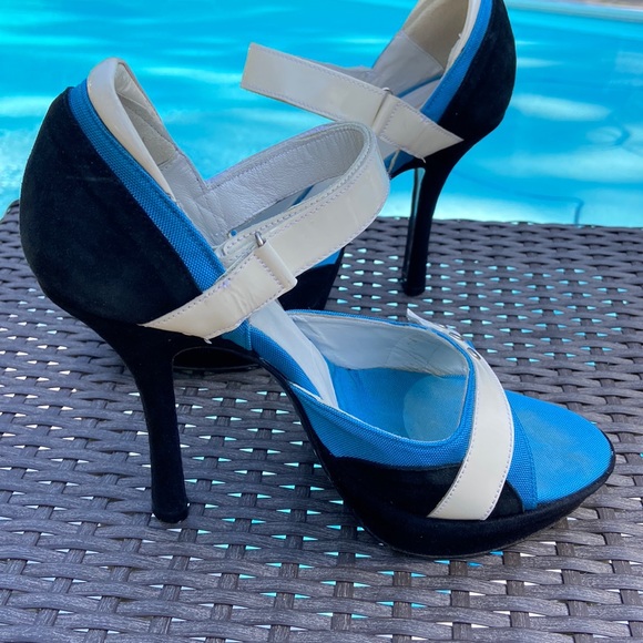 Charles David collection black suede white patent blue fabric size 9 heels - Picture 3 of 16